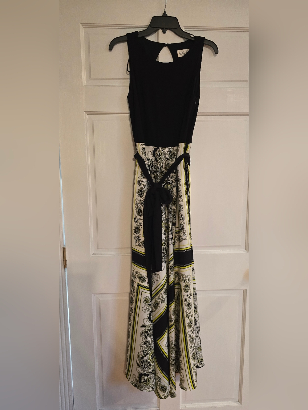 Eliza J Black Bodice Cream & Green Printed Maxi Dress